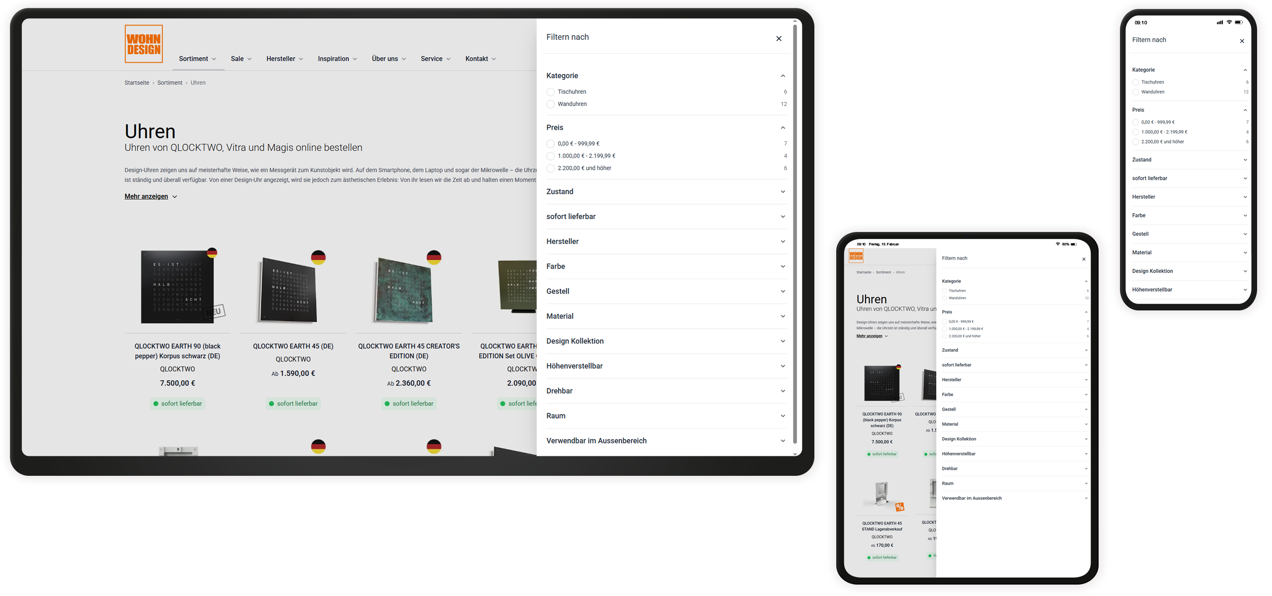 Mockup Wohn-Design Online-Shop Produktfilter