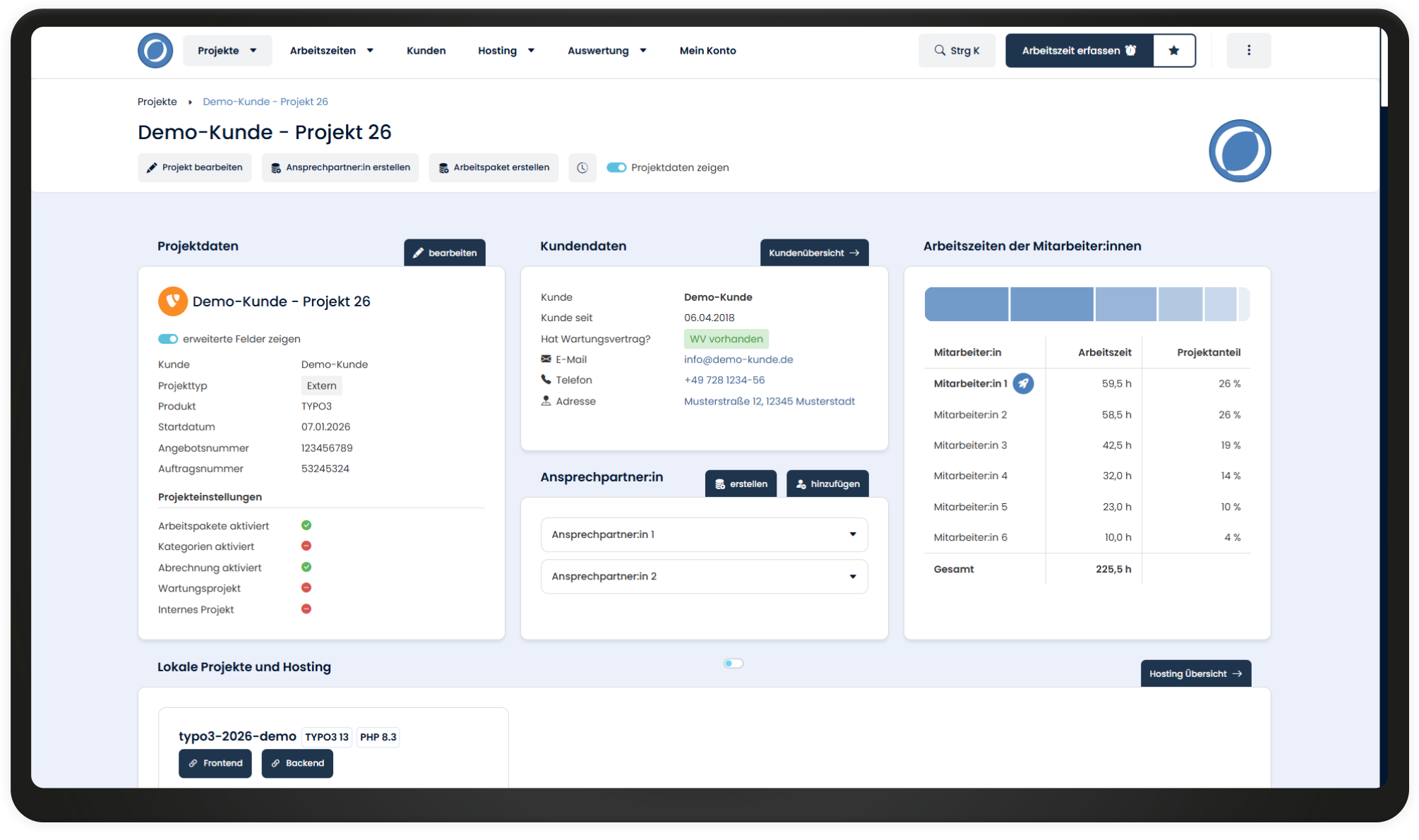 Detailansicht Projekt Intranetseite mit Projektdetails