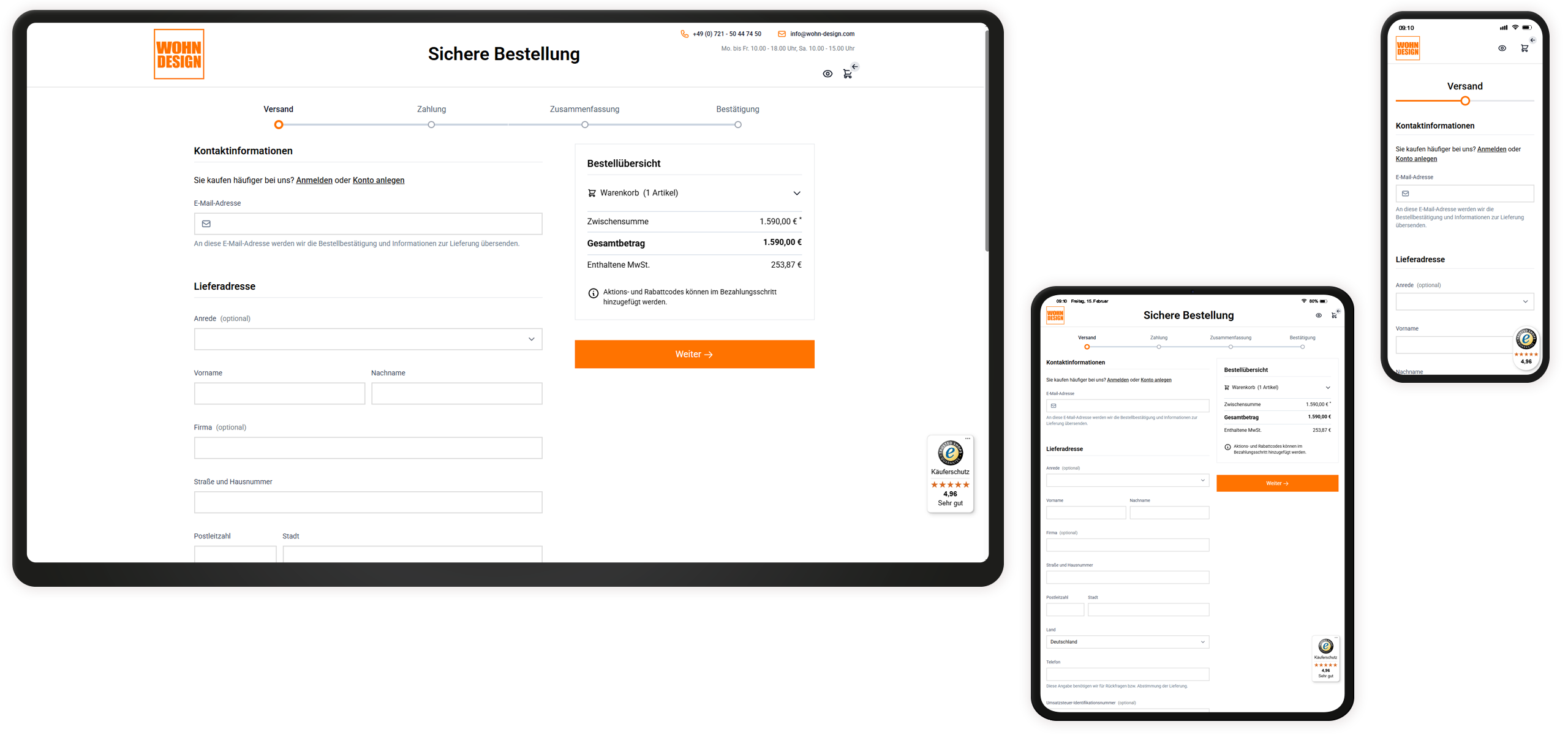 Mockup Wohn-Design Online-Shop Checkout