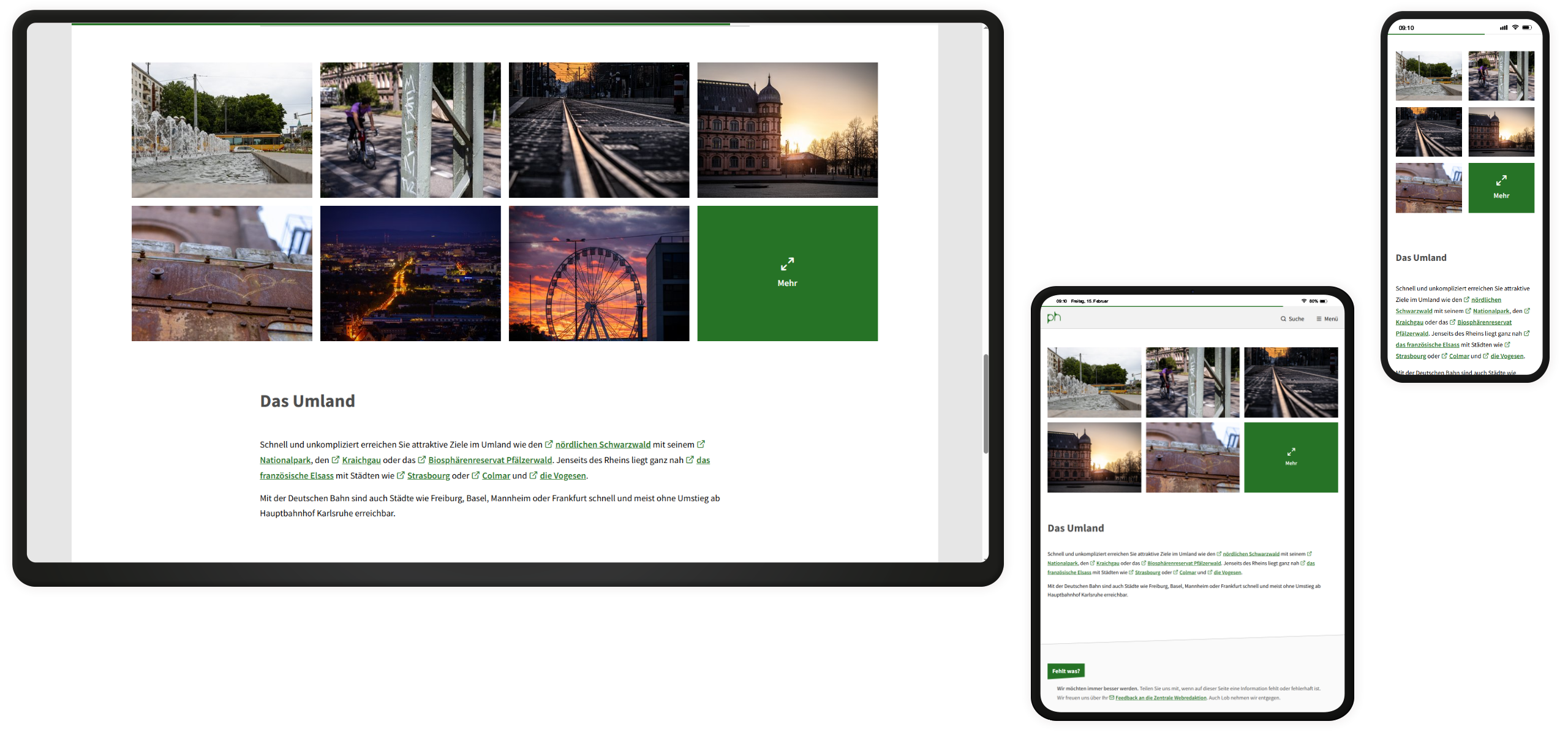 Fotogalerie auf der Website der PH Karlsruhe auf drei Endgeräten