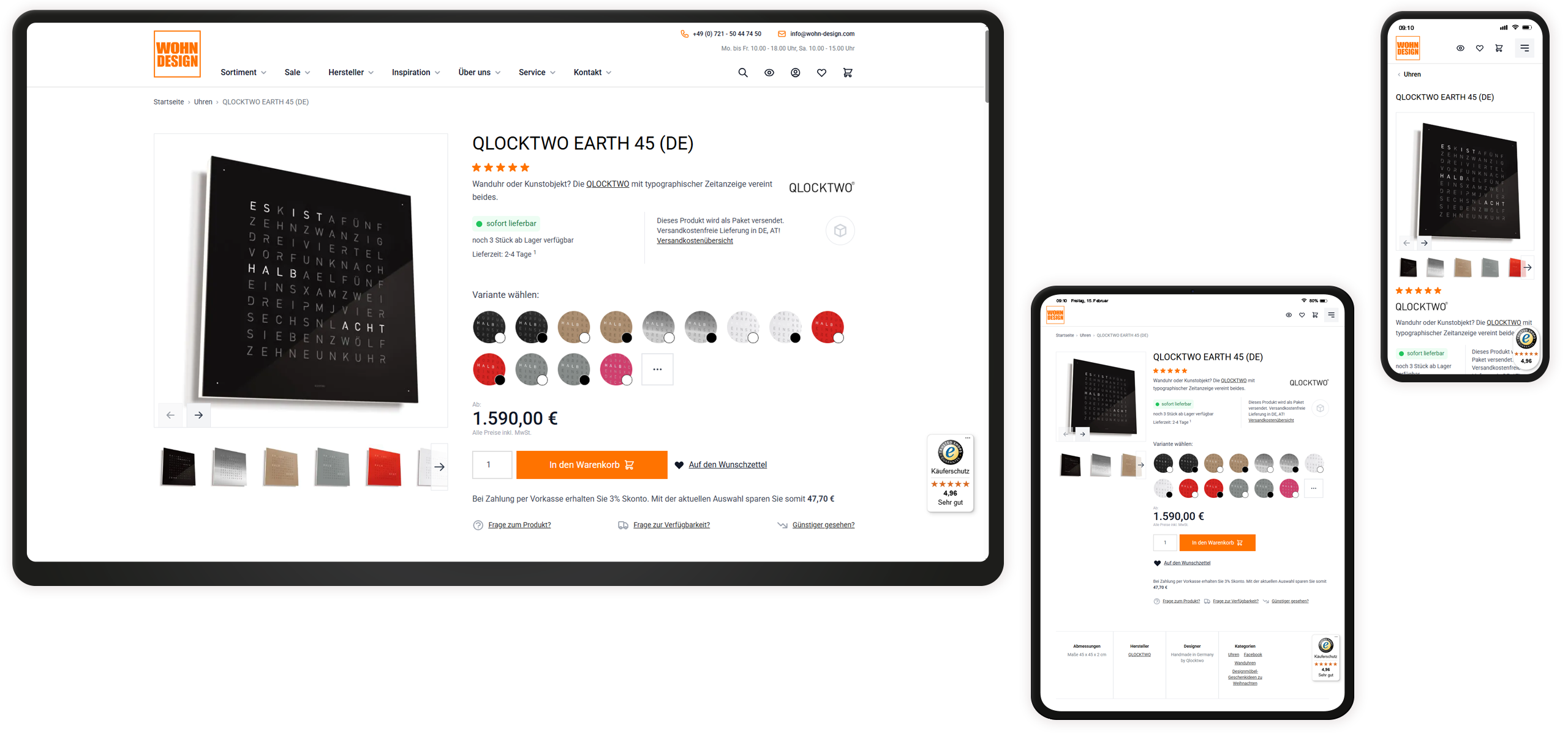 Mockup Wohn-Design Online-Shop Detailseite