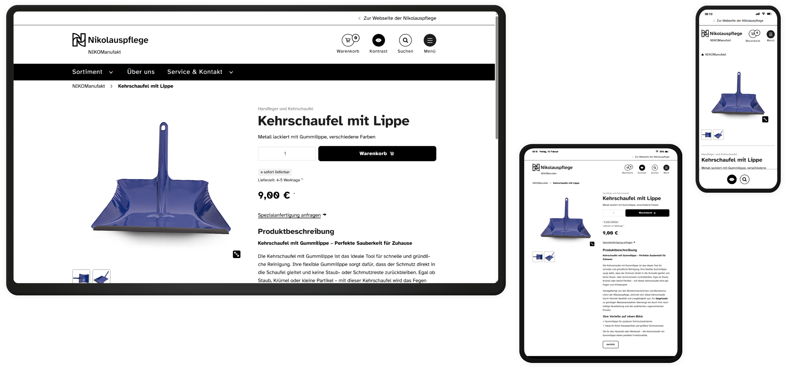 Screenshots des Kontrastmodus auf drei verschiedenen Endgeräten.