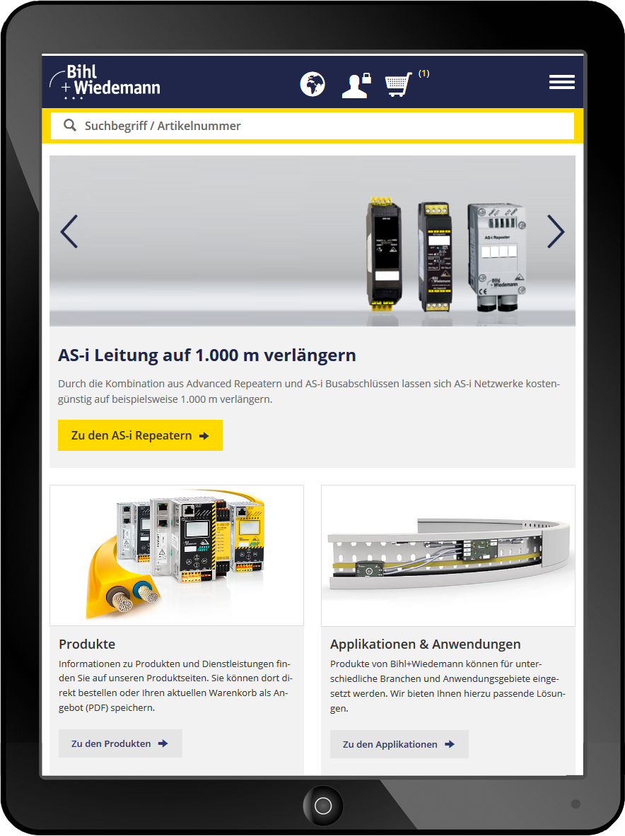 Bildmontage Bihl und Wiedemann GmbH Tablet Website Startseite