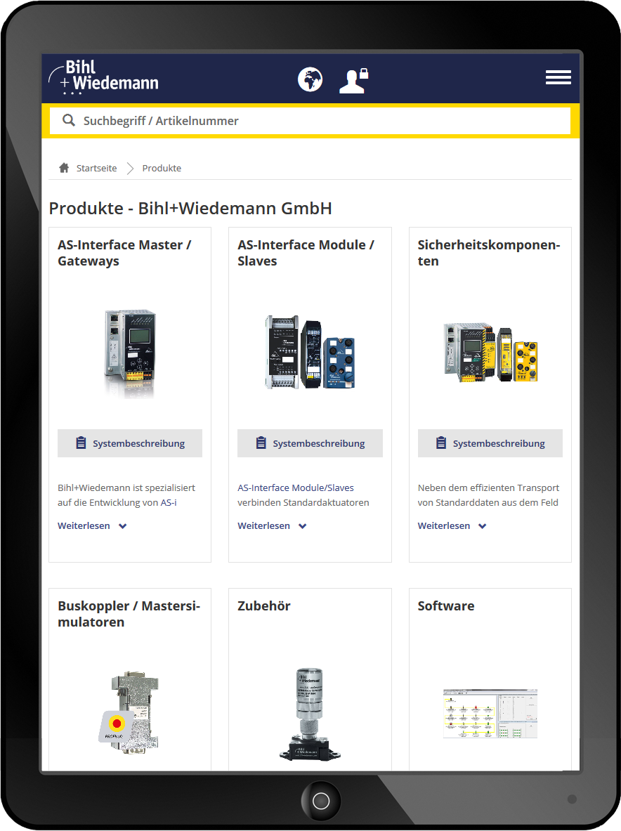 Bildmontage Bihl + Wiedemann GmbH Tablet Produktkatalog