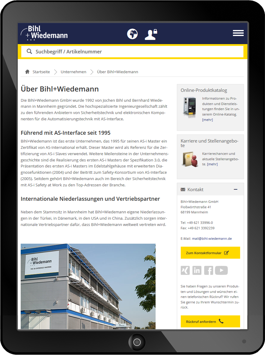 Bildmontage Bihl + Wiedemann GmbH Tablet Website Firmenbeschreibung