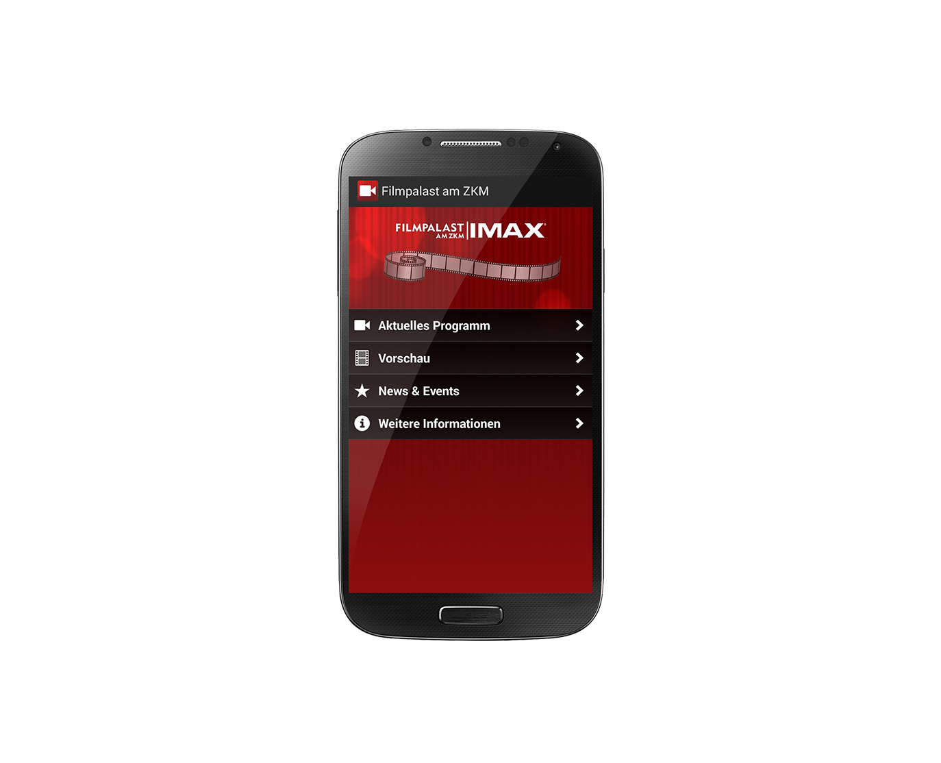 Bildmontage Filmpalast am ZKM Android-App Mobile Hauptmenü