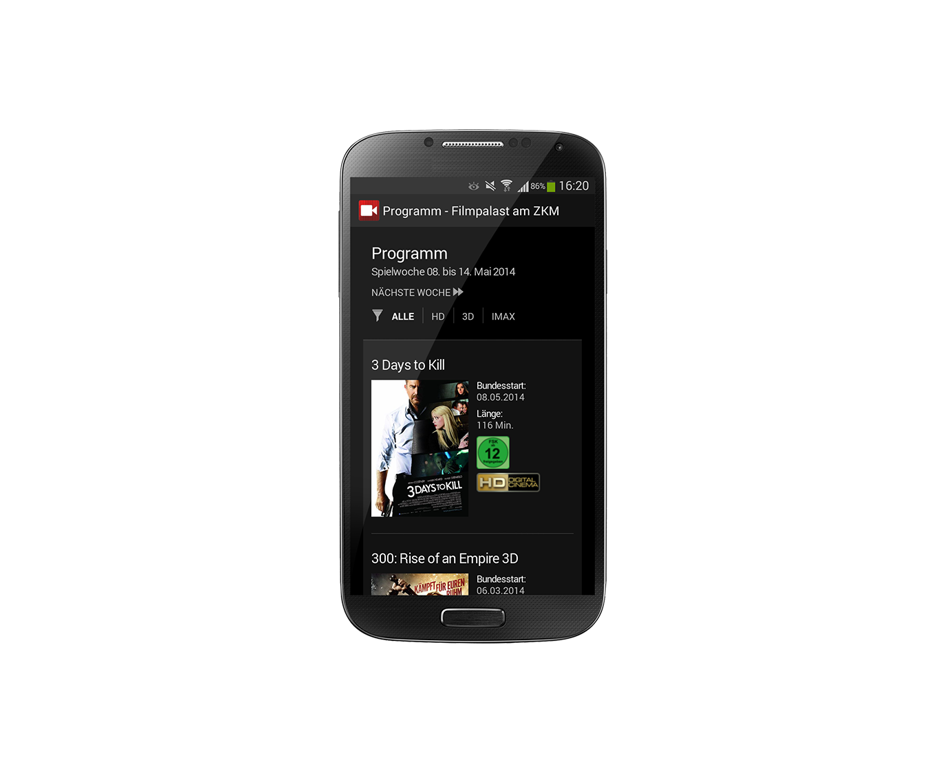 Bildmontage Filmpalast am ZKM Android-App Mobil Website mit aktuellem Programm