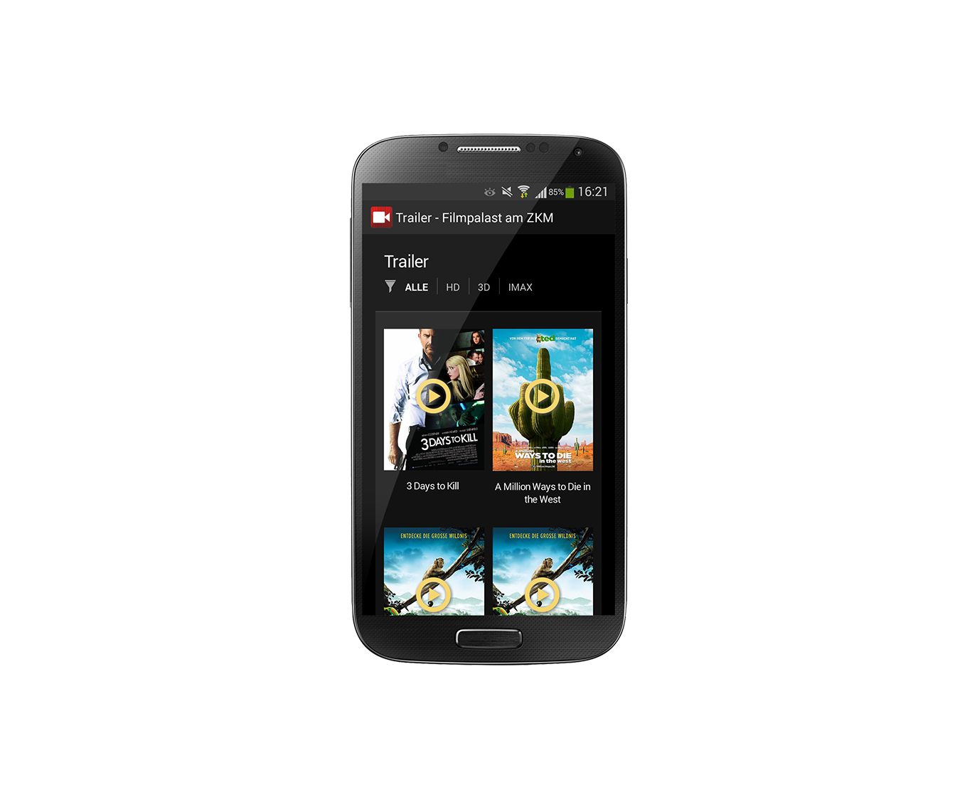Bildmontage Filmpalast am ZKM Android-App Mobil Website mit Filmtrailer