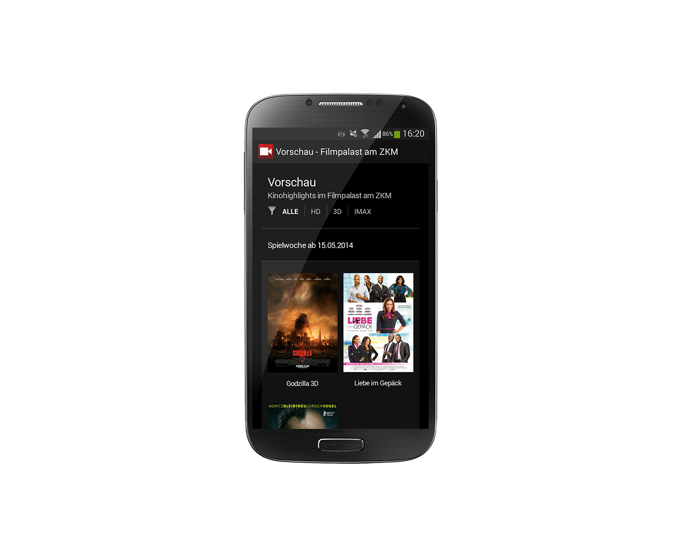 Bildmontage Filmpalast am ZKM Android-App Mobil Website mit Programm-Vorschau