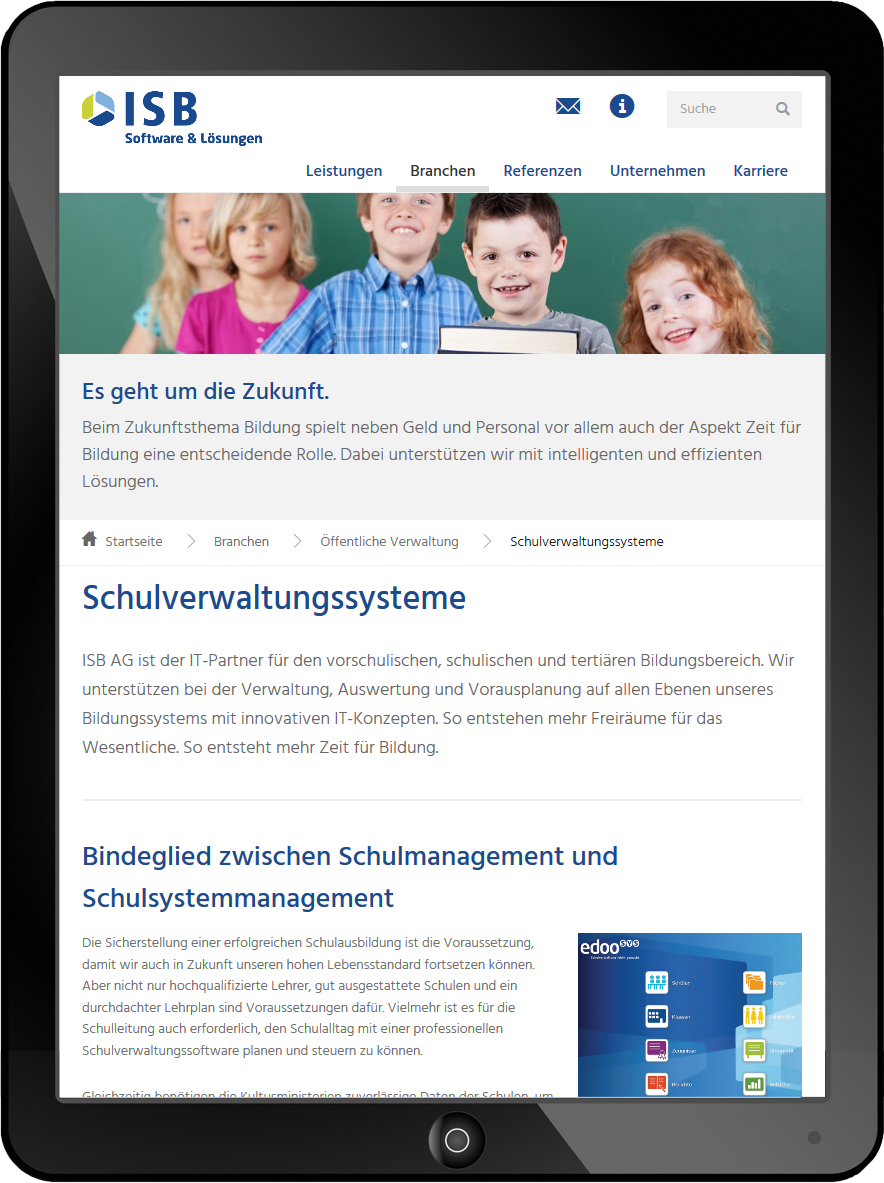 Bildmontage ISB AG Tablet Textseite Schulverwaltungssysteme