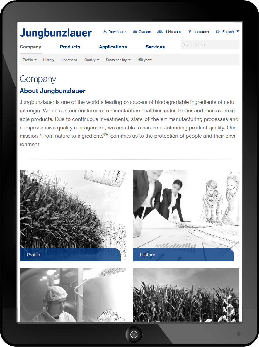 Bildmontage Jungbunzlauer Suisse AG Tablet Company Website