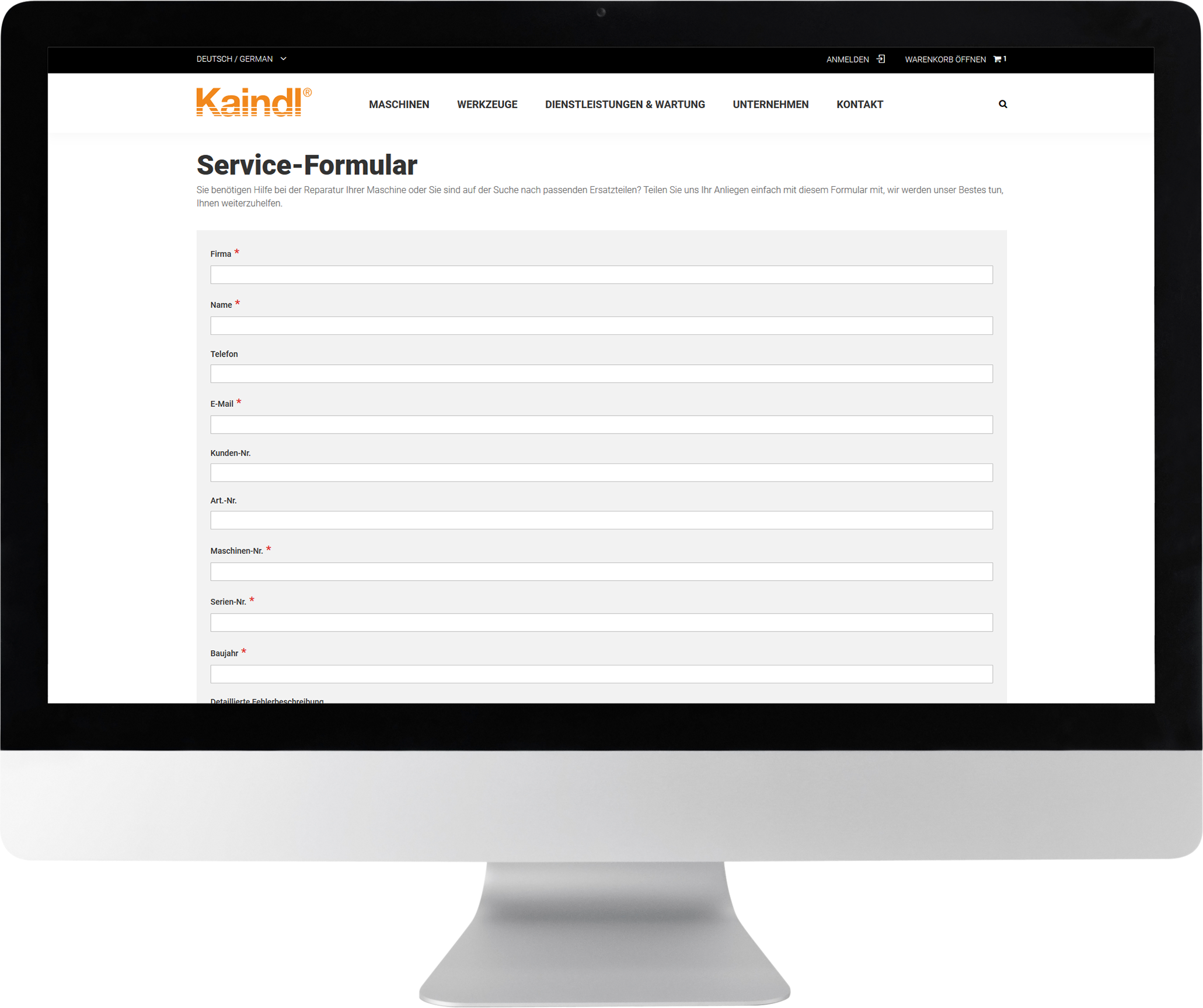 Bildmontage Kaindl Schleiftechnik Reiling GmbH Desktop Formular zur Produktanfrage