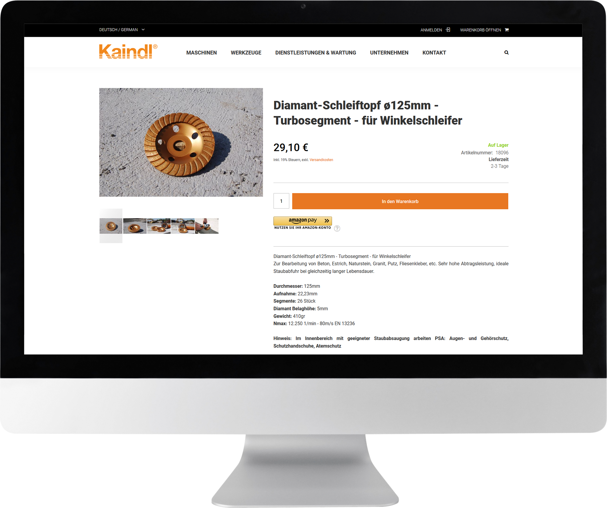 Bildmontage Kaindl Schleiftechnik Reiling GmbH Desktop Produktdetailseite
