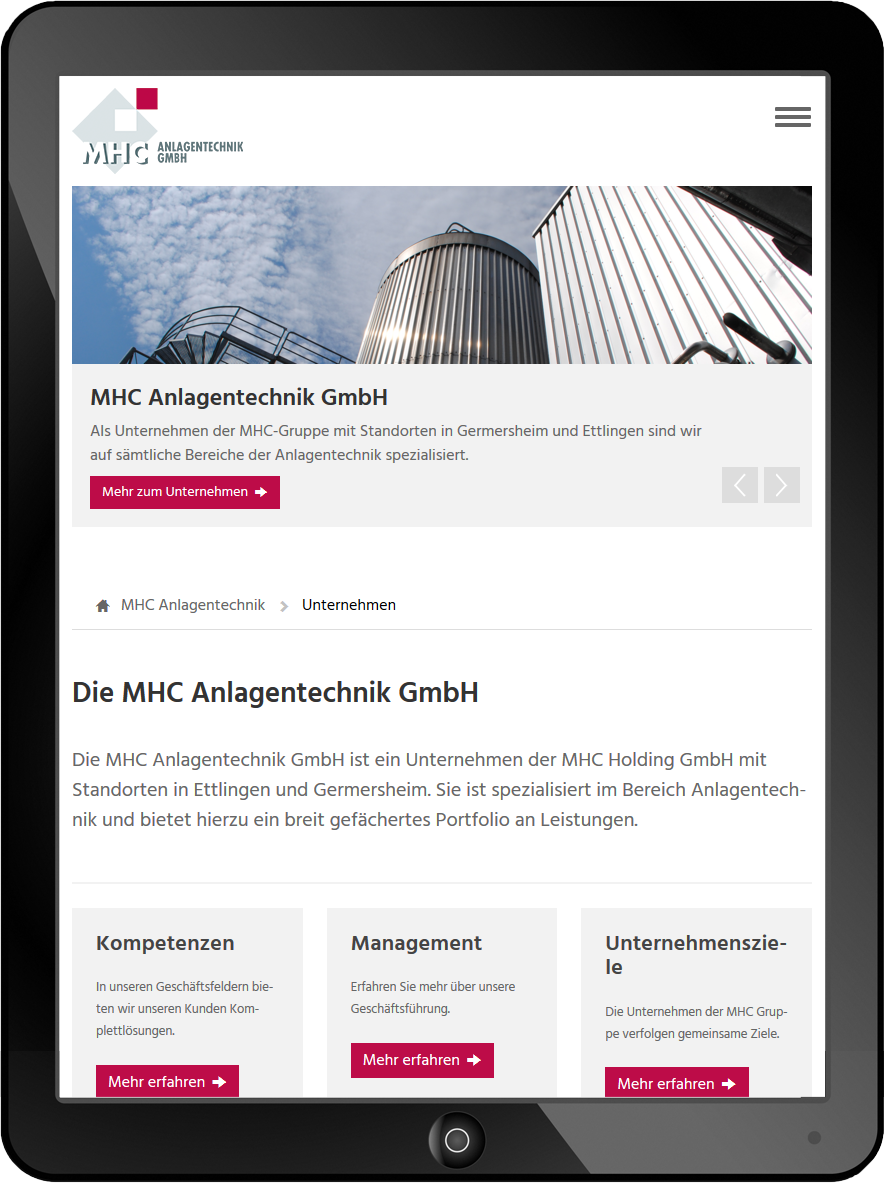 Bildmontage Tablet Textseite MHC Holding GmbH Unternehmen