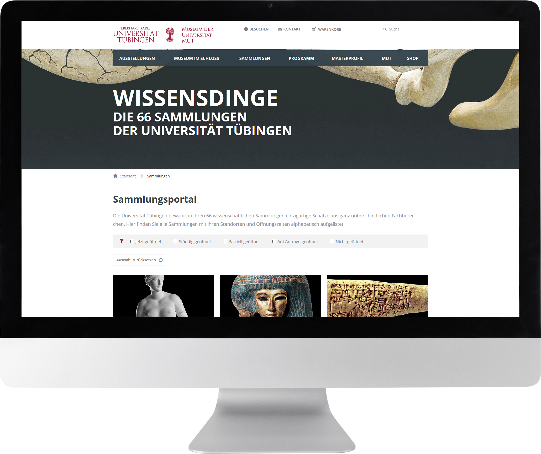 Bildmontage Museum der Universität Tübingen Desktop Sammlungsportal