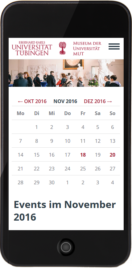 Bildmontage Museum der Universität Tübingen Mobil Website Events-Kalender