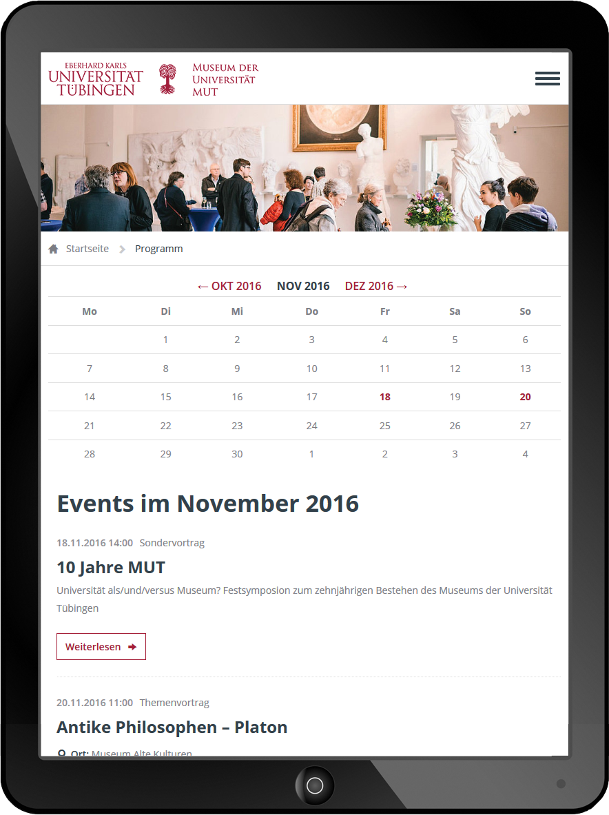 Bildmontage Museum der Universität Tübingen Tablet Events-Kalender