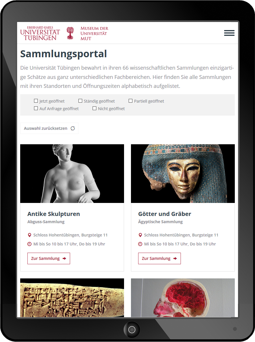 Bildmontage Museum der Universität Tübingen Tablet Sammlungsportal